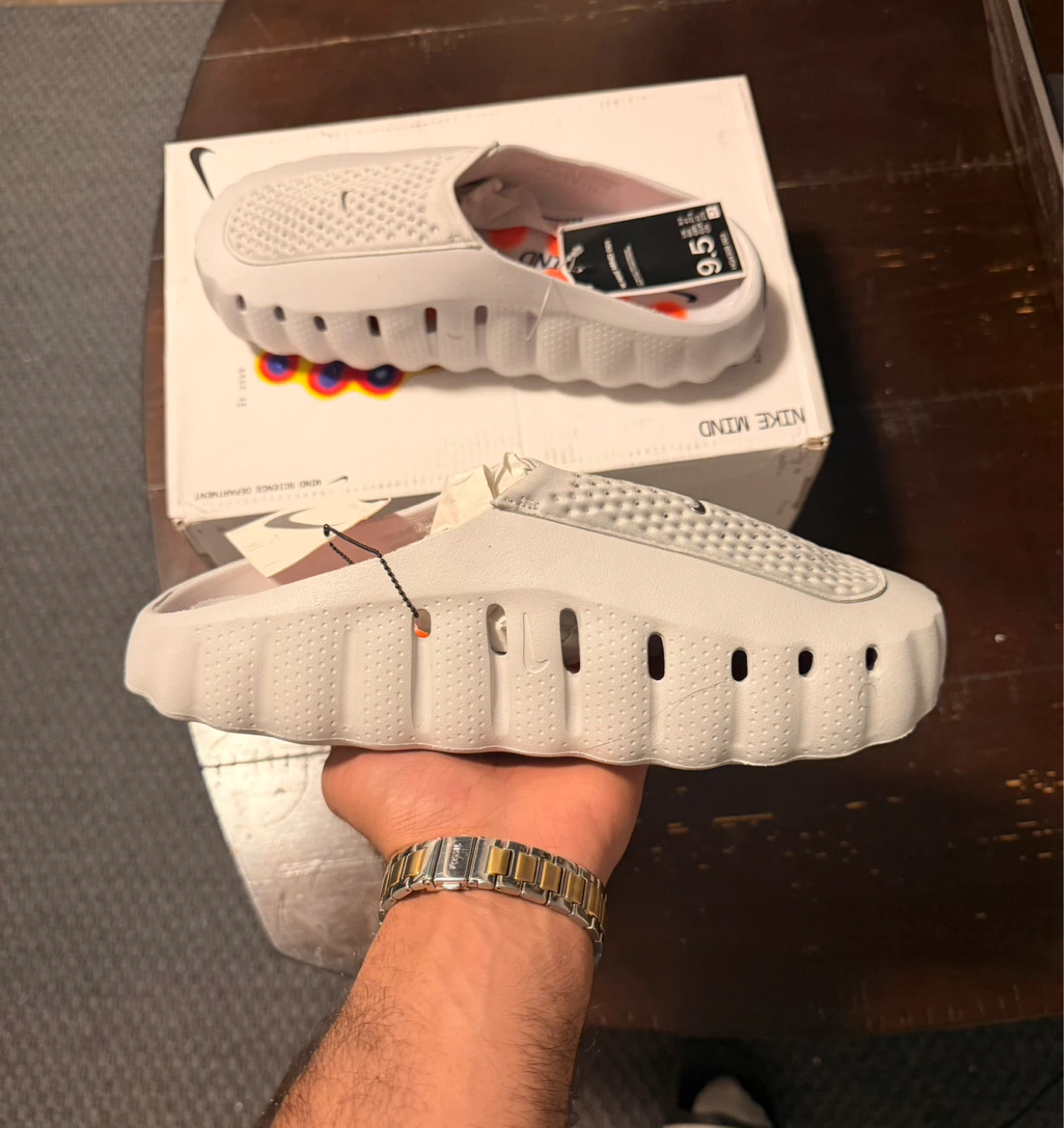 Nike Mind 001 LT Smoke Grey/Chrome Slides Size 9.5 - photo 2