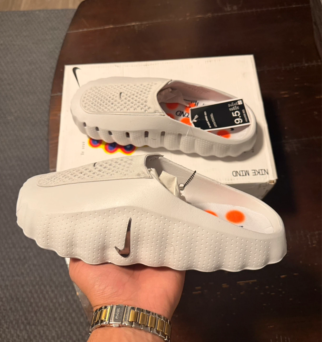 Nike Mind 001 LT Smoke Grey/Chrome Slides Size 9.5