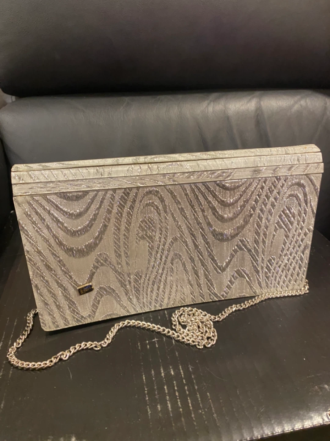 Silver Textured Clutch with Chain - photo 3