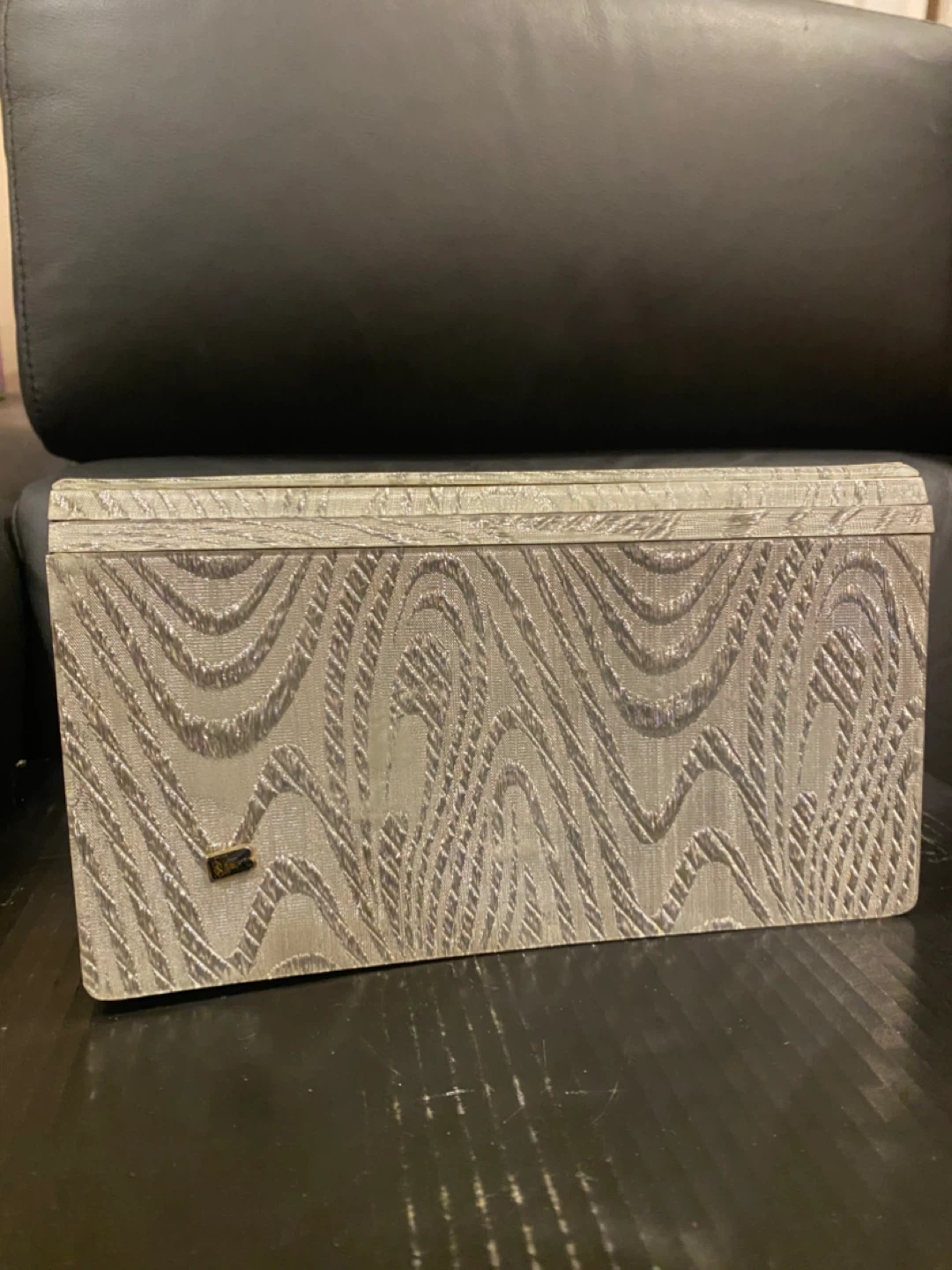 Silver Textured Clutch with Chain