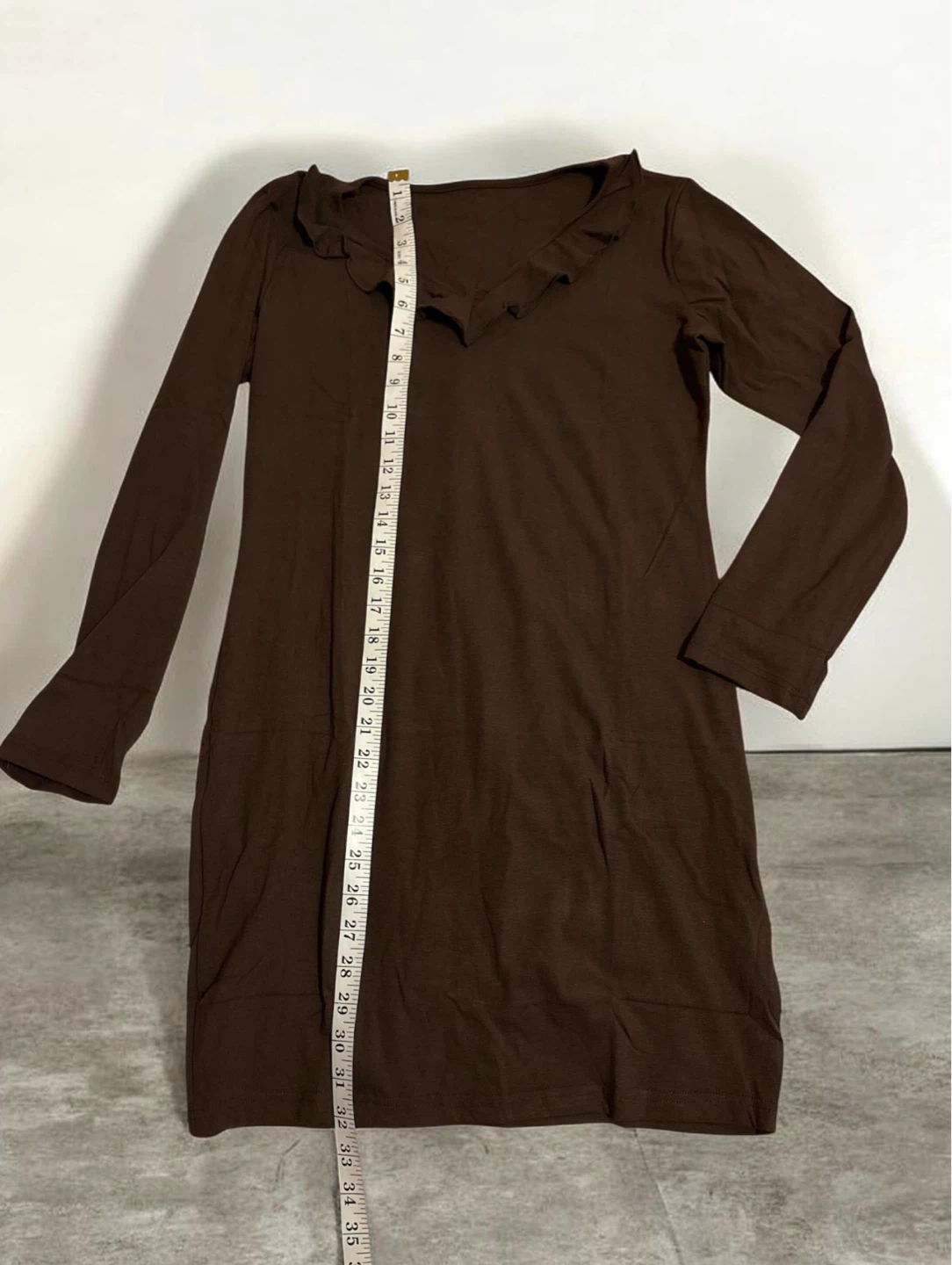 Brown Long Sleeve Ruffled Neck Dress - XL - photo 2