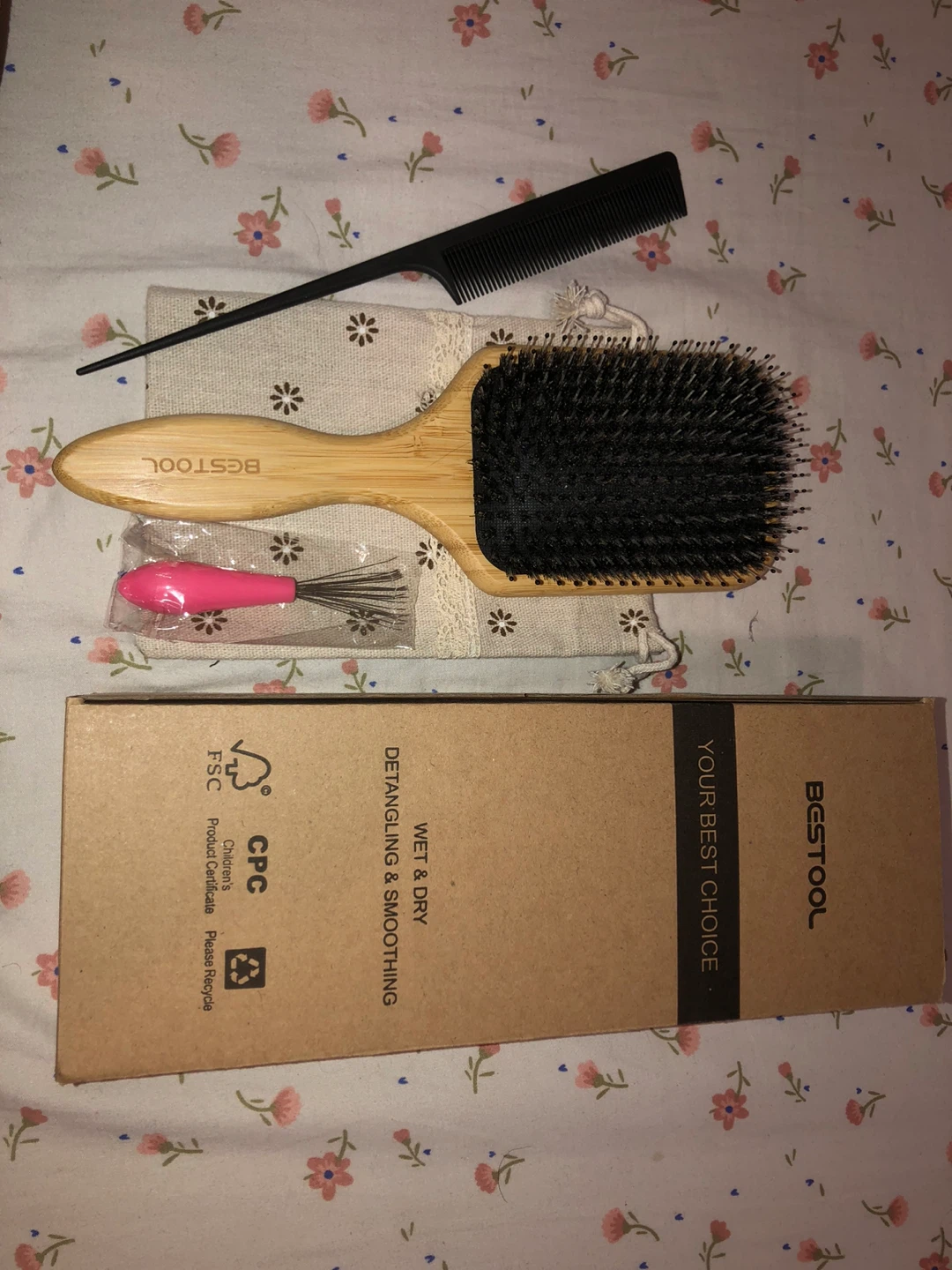 Boar Bristle Hair Brush with comb and brush cleaner - photo 2
