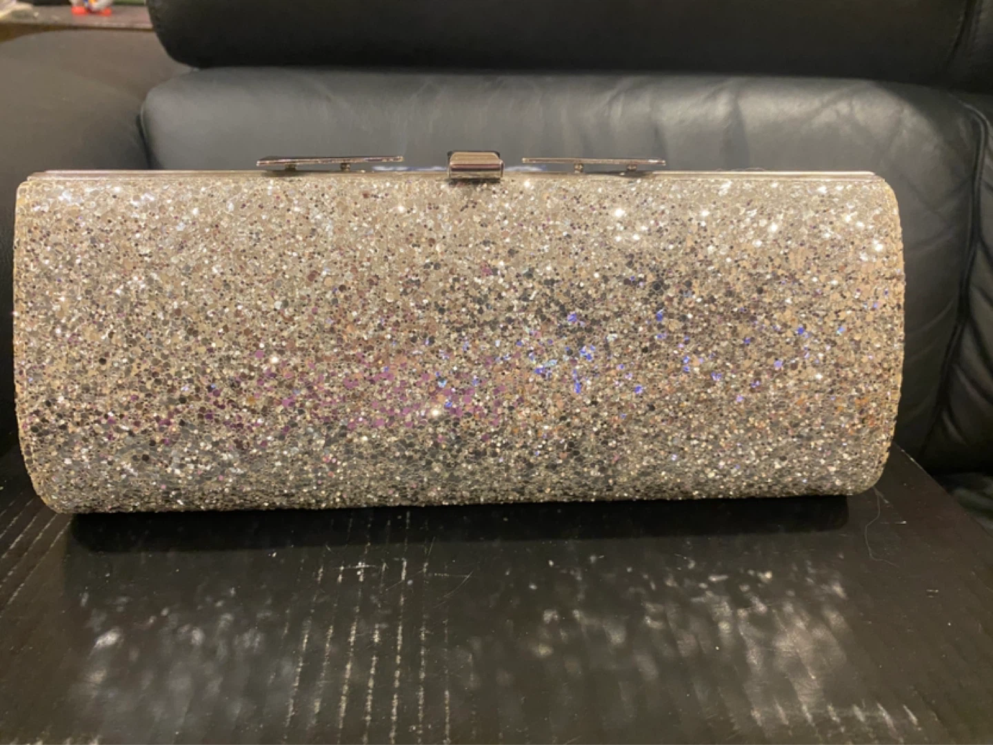 Sparkly Silver Clutch Purse with Chain Strap