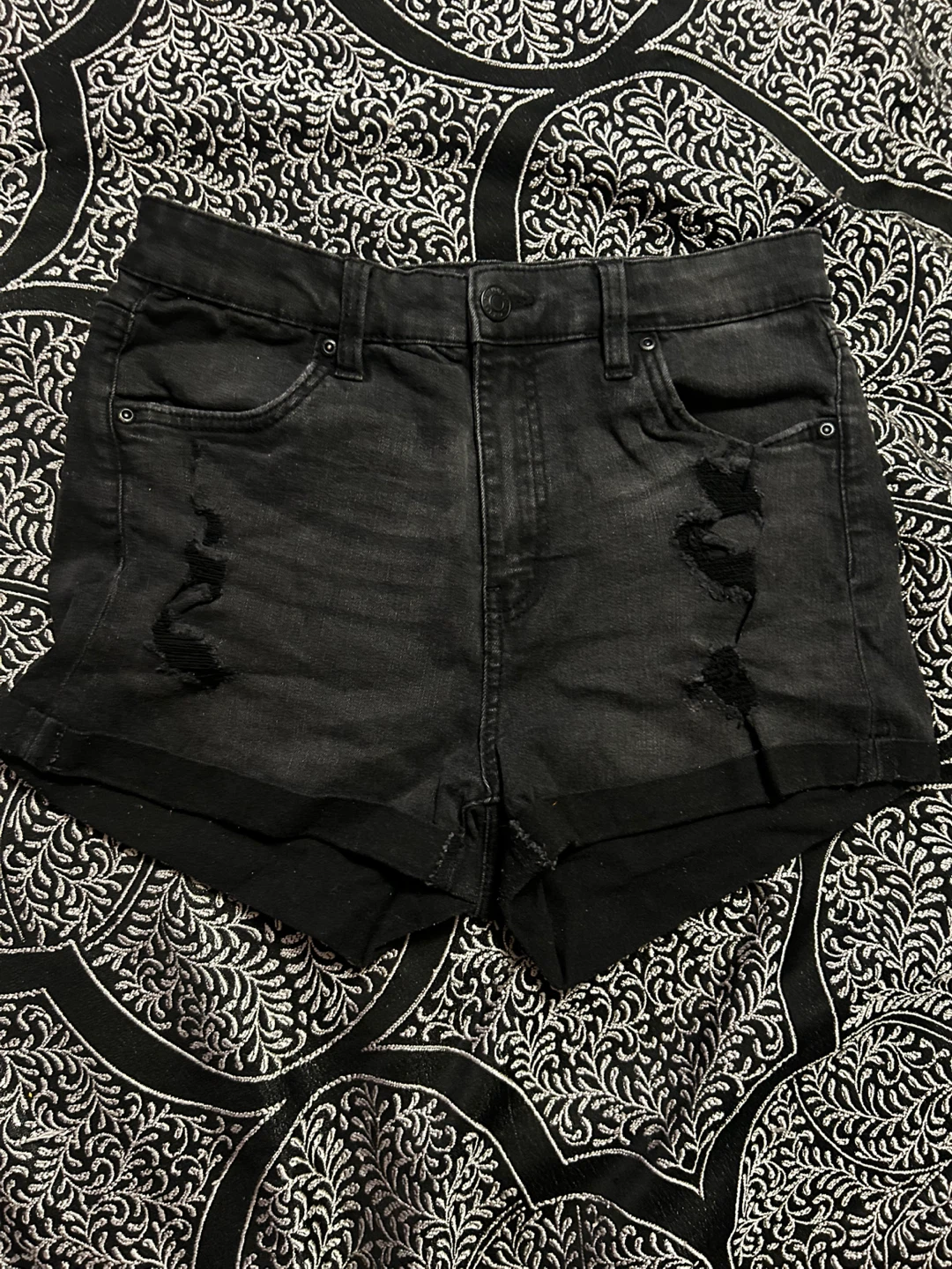 Bluenotes Black Denim Ripped Shorts