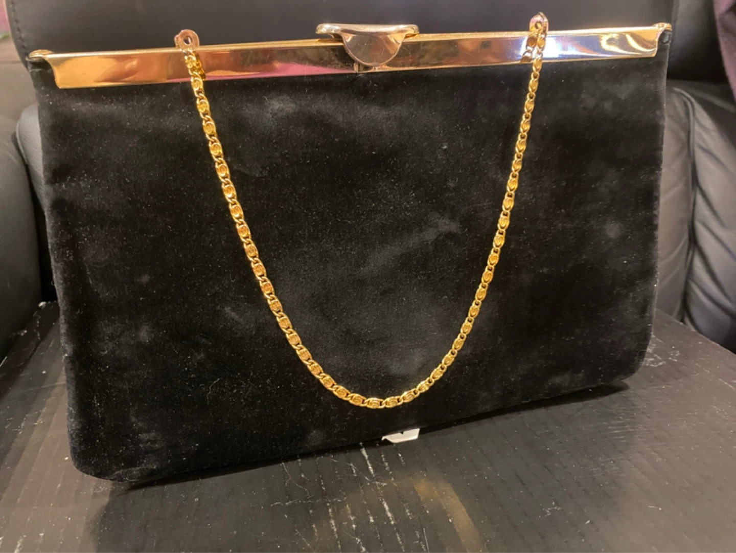 Black Velvet Clutch with Gold Chain - photo 3