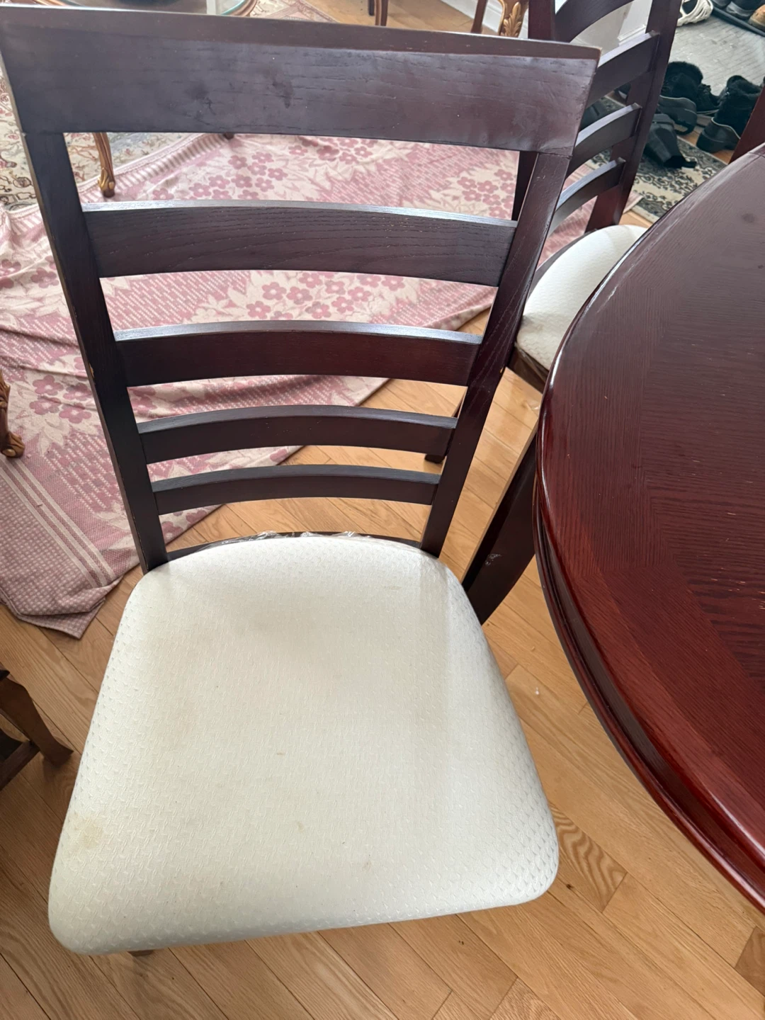 Wooden Dining Chairs with Cream Upholstered Seats (Set of 4) - photo 5
