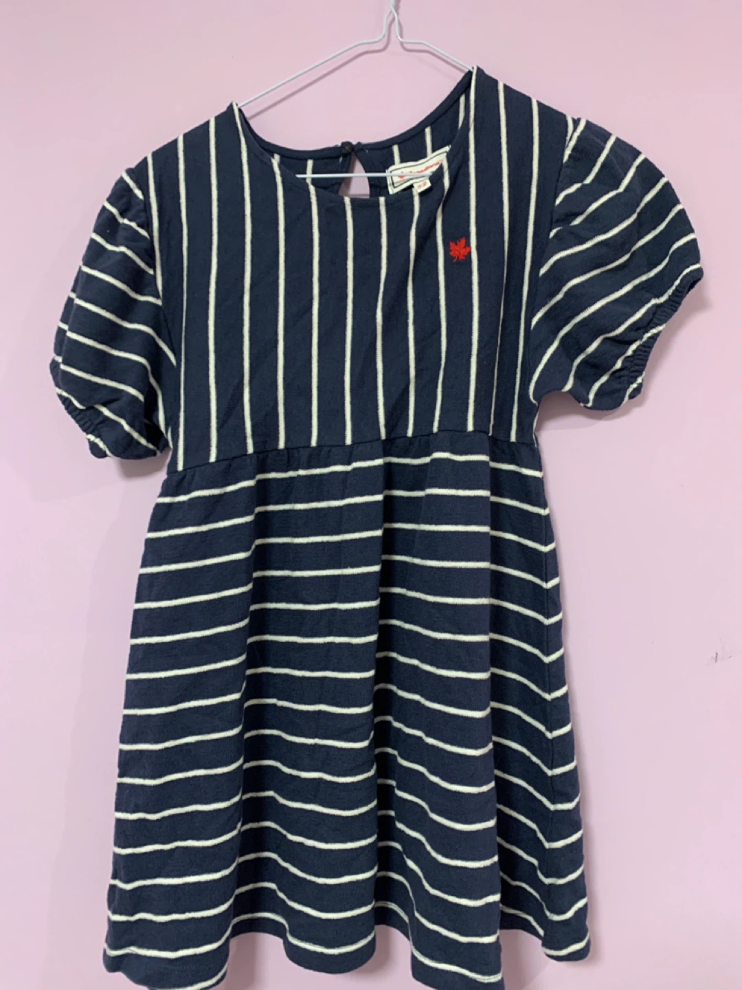 Canadiana Navy and White Striped Dress M/M (7-8)
