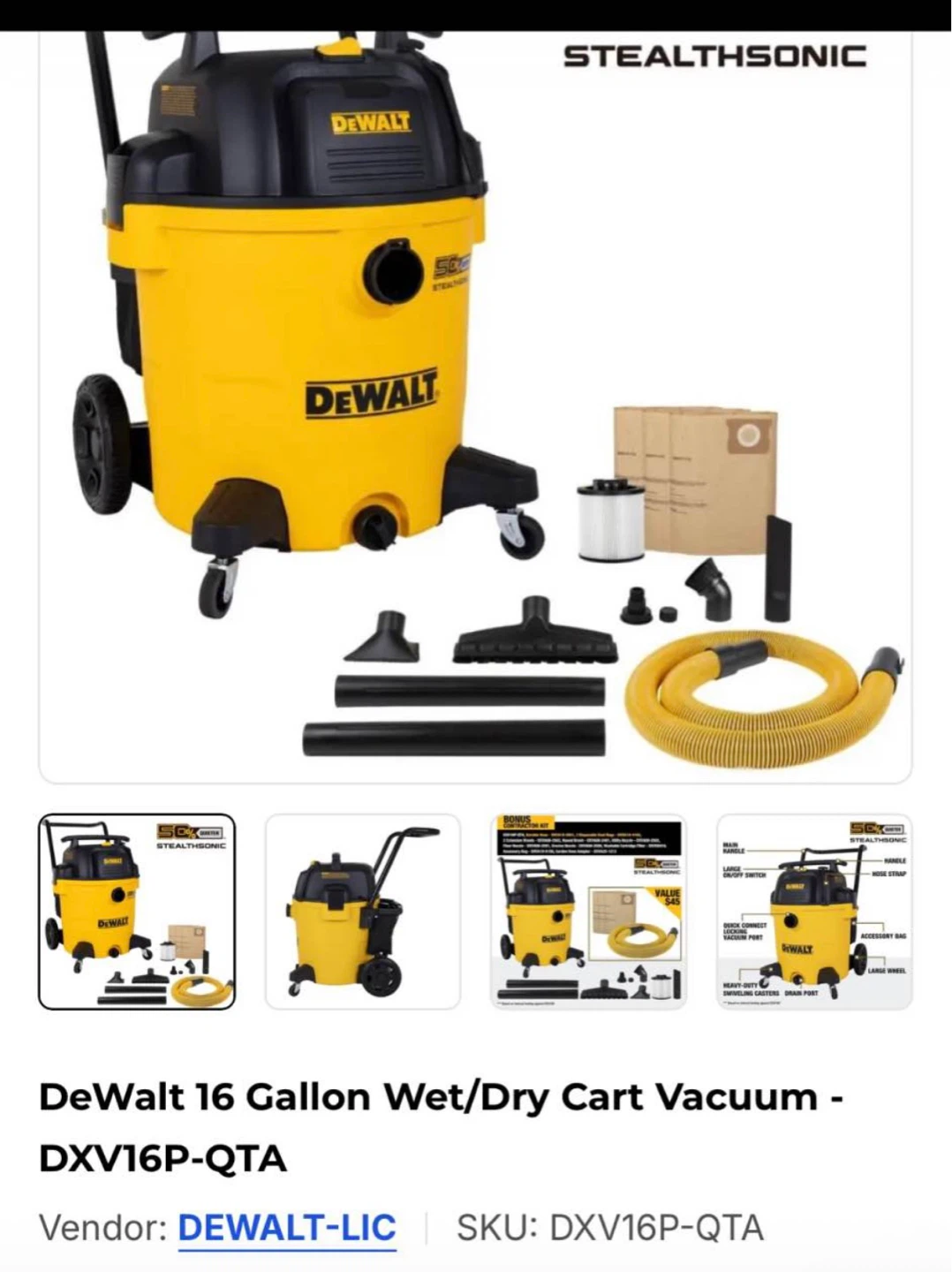 DeWalt 16 Gallon Wet/Dry Cart Vacuum DXV16P-QTA - photo 4