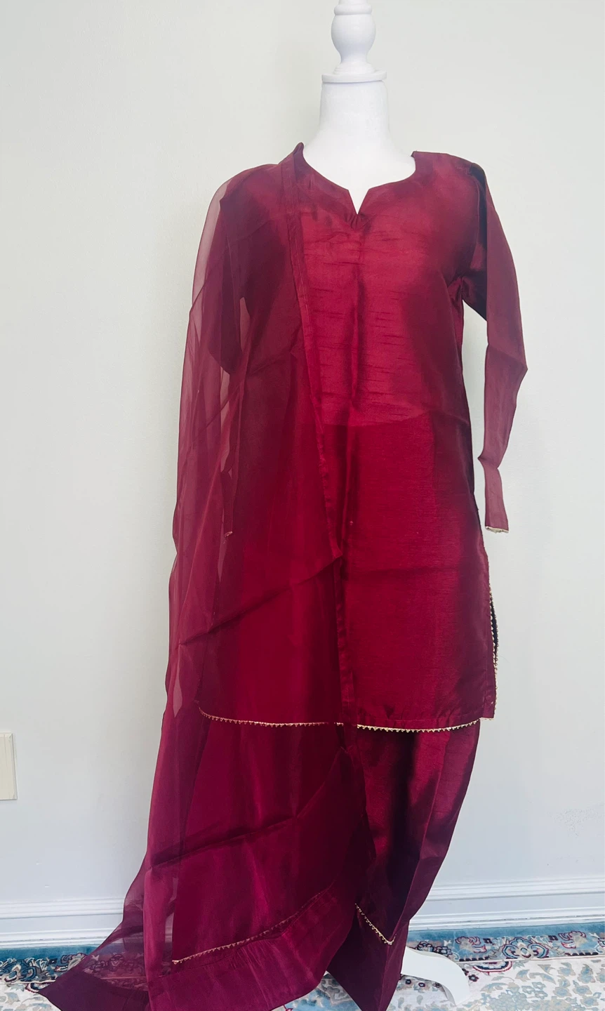 Maroon Farshi Shalwar with Dupatta - photo 3