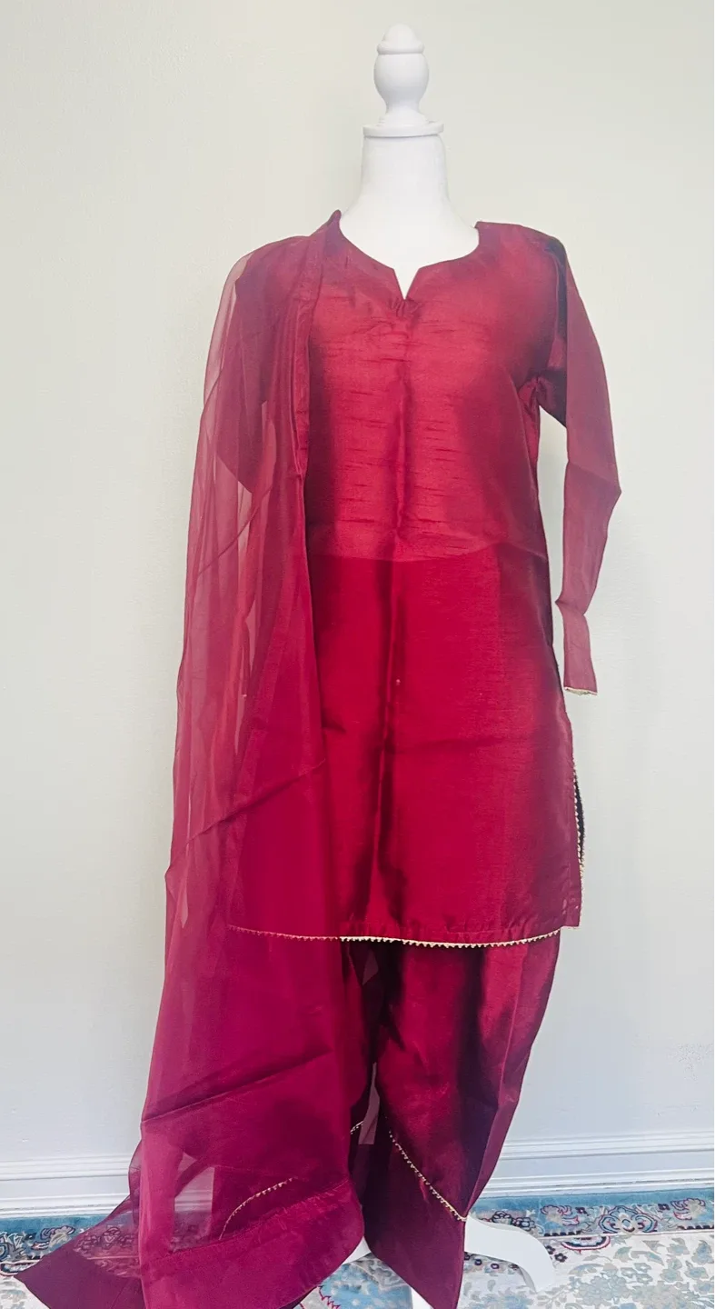 Maroon Farshi Shalwar with Dupatta - photo 4