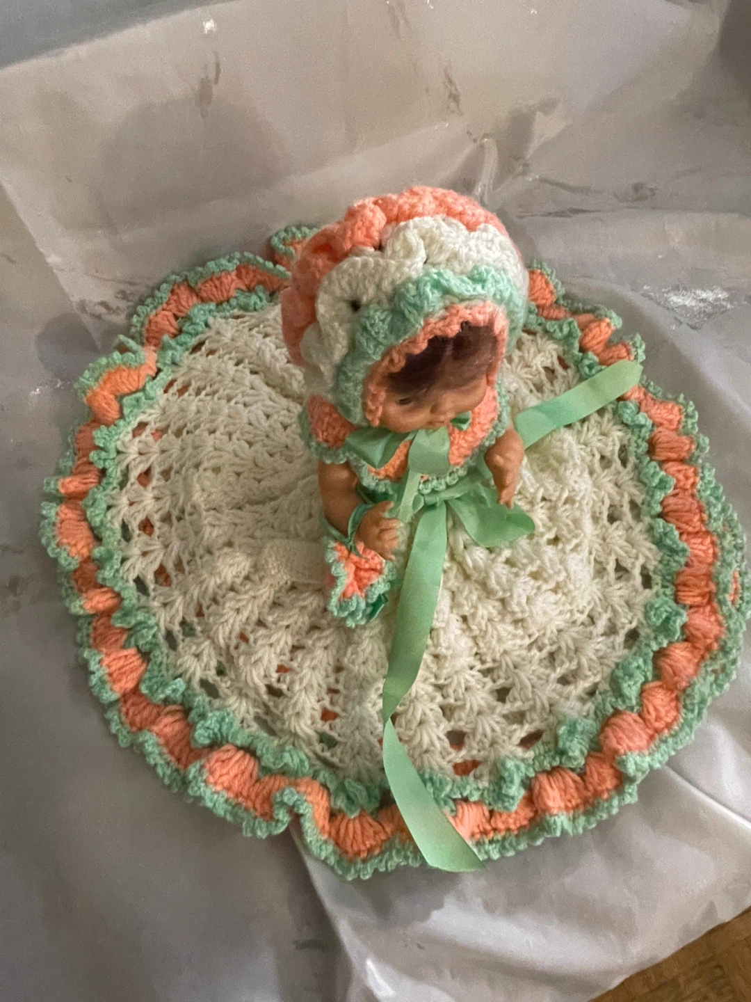 Vintage Crochet Doll with Baby Blanket
