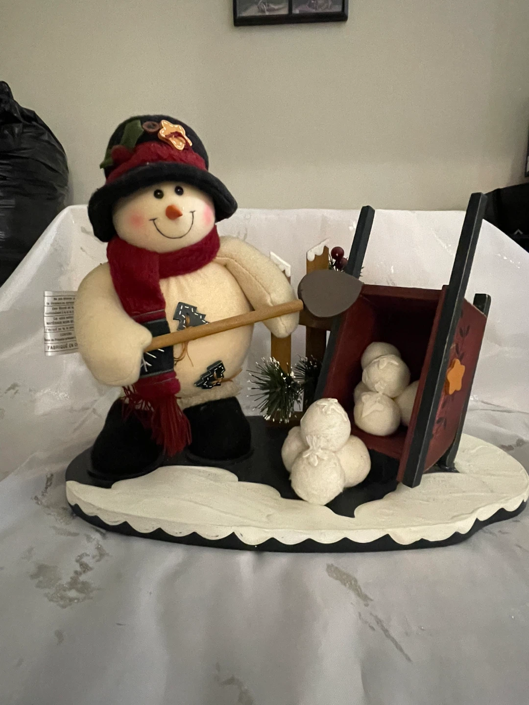 Snowman with Sled and Snowballs Decorative Figurine