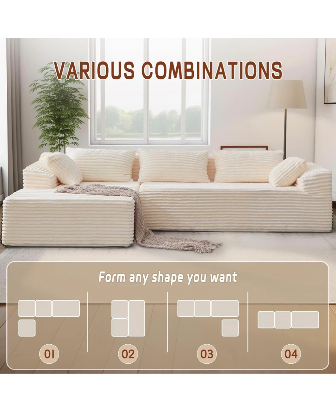 Modular Corduroy Sofa with Ottoman - photo 4