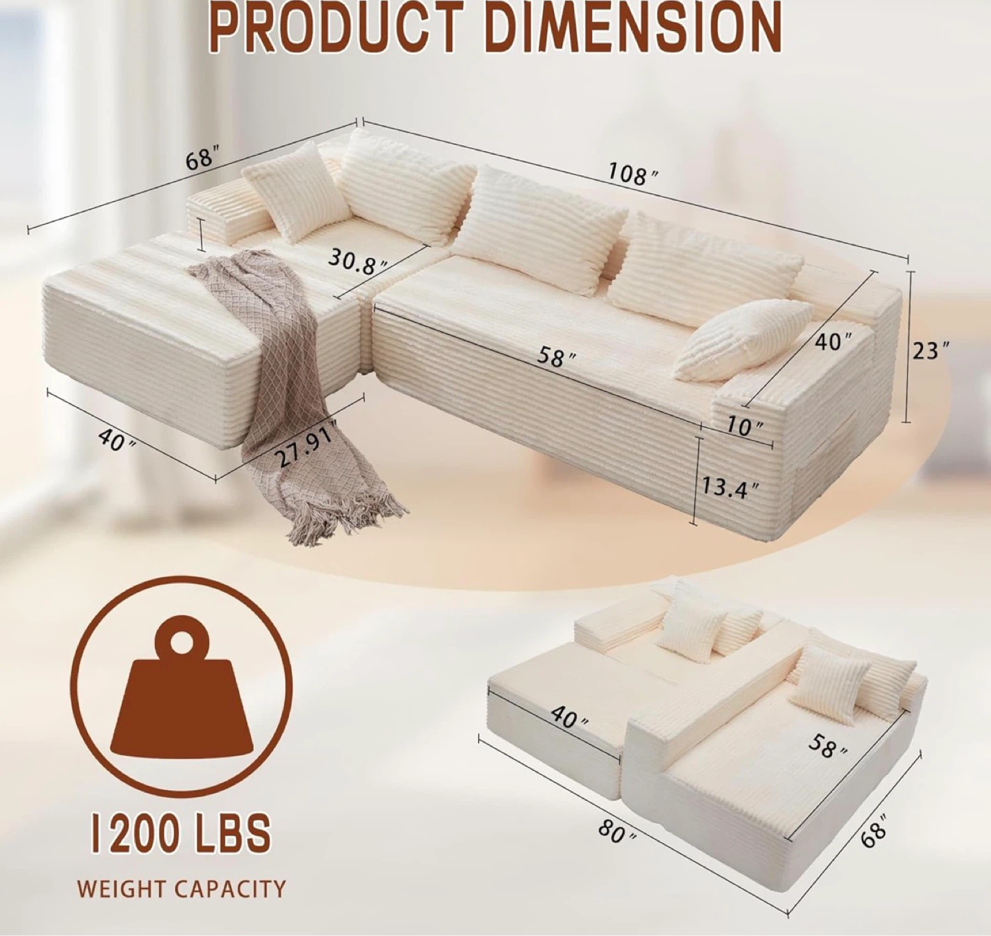 Modular Corduroy Sofa with Ottoman - photo 5
