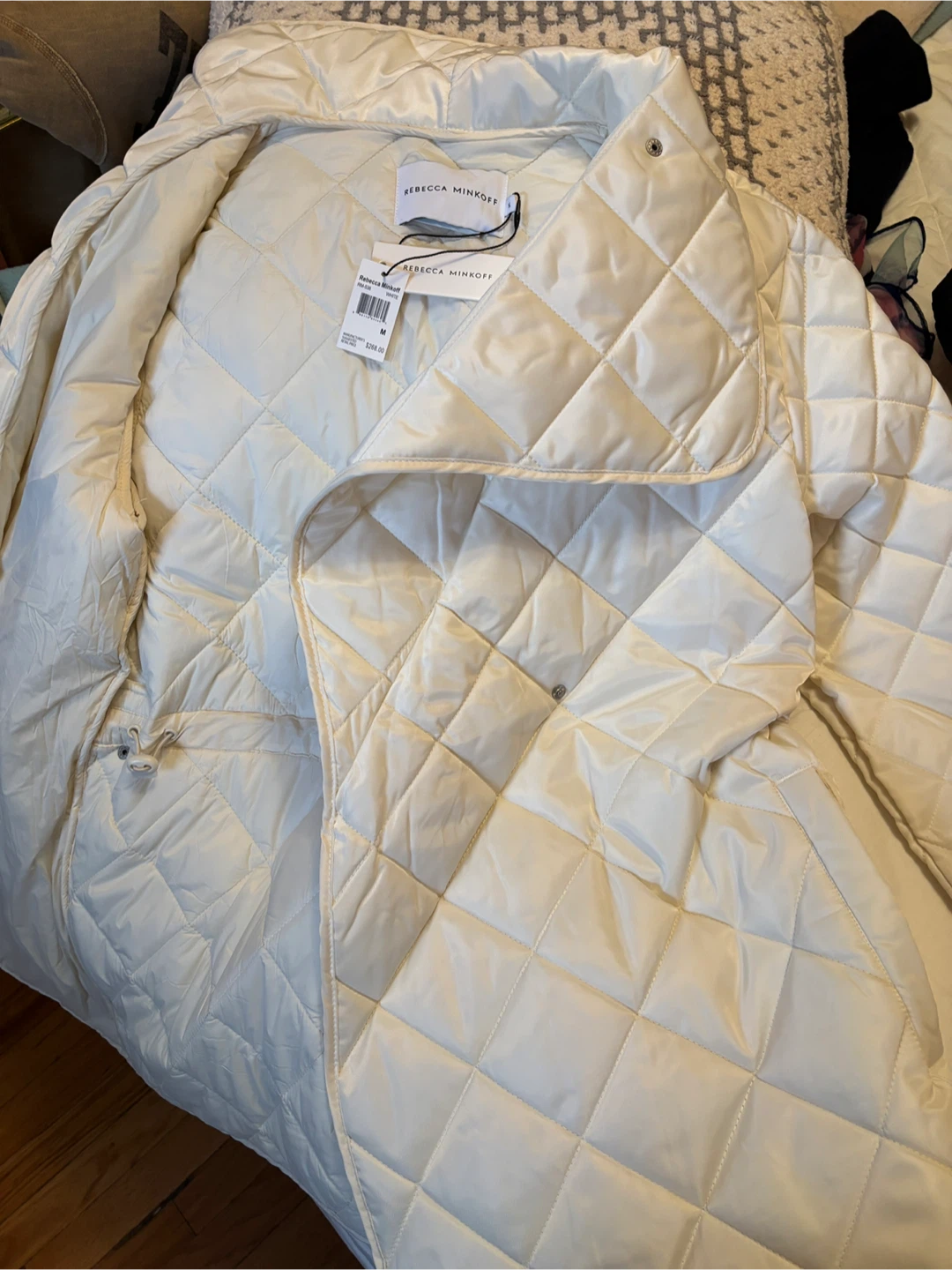 Rebecca Minkoff Quilted Belted Jacket - Cream - Size M - photo 5
