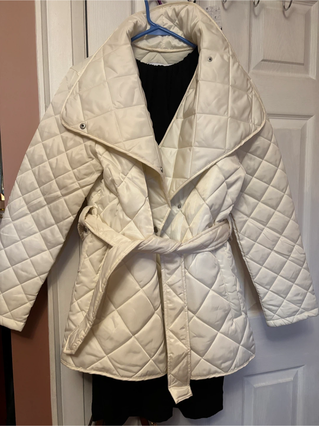 Rebecca Minkoff Quilted Belted Jacket - Cream - Size M