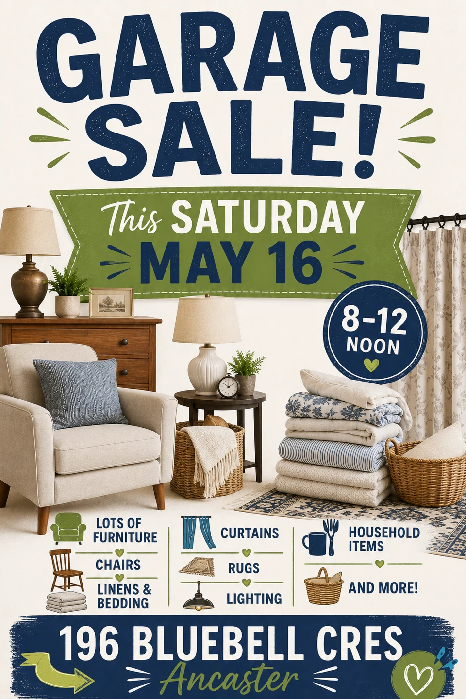 Garage Sale - Furniture, Linens, Household Items & More!