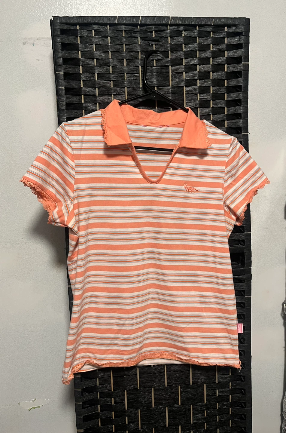 Orange Striped Polo Shirt with Lace  size M