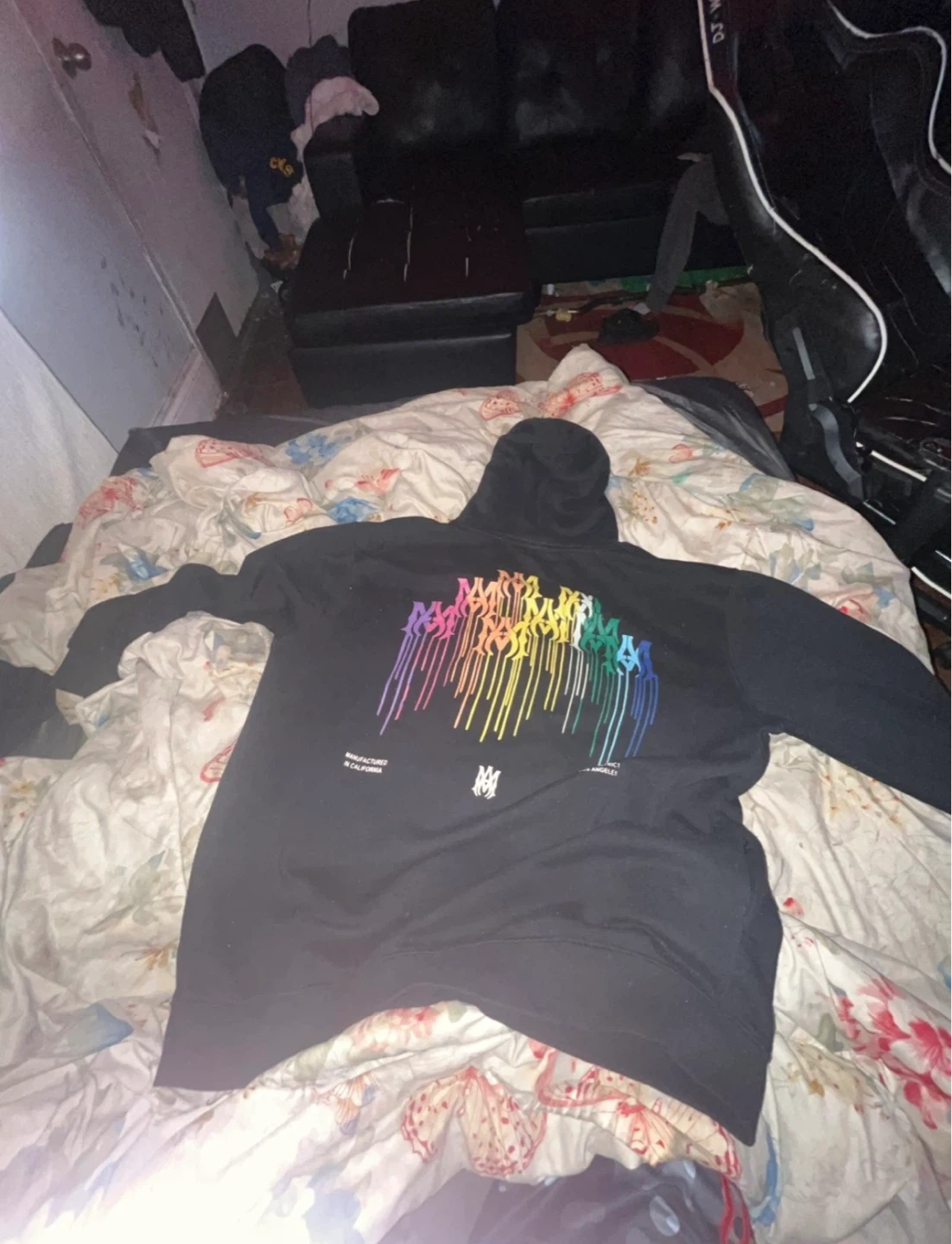 AMIRI Black Hoodie with Rainbow Logo
