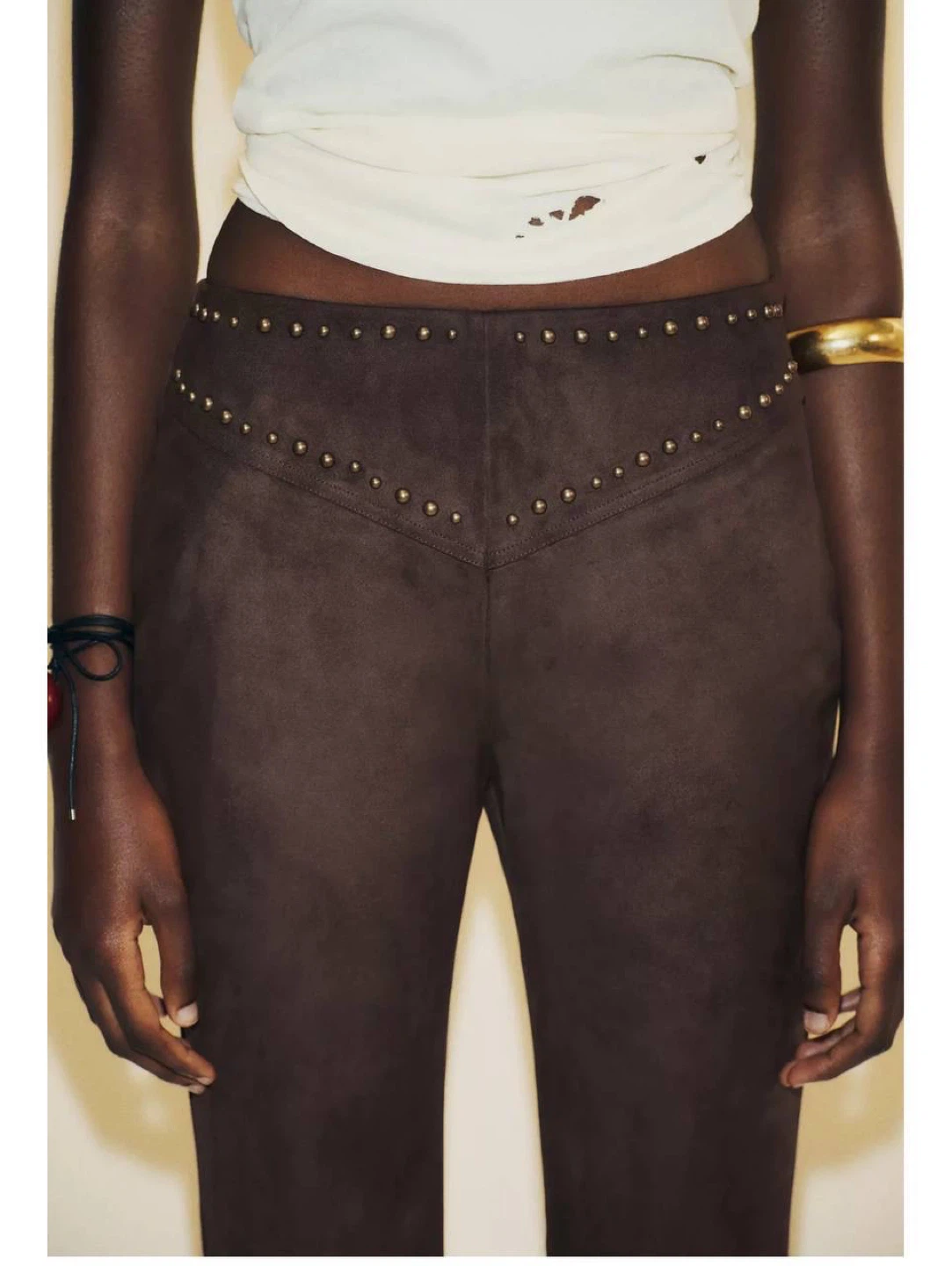 Dark brown studded flared pants Zara, size L - photo 5
