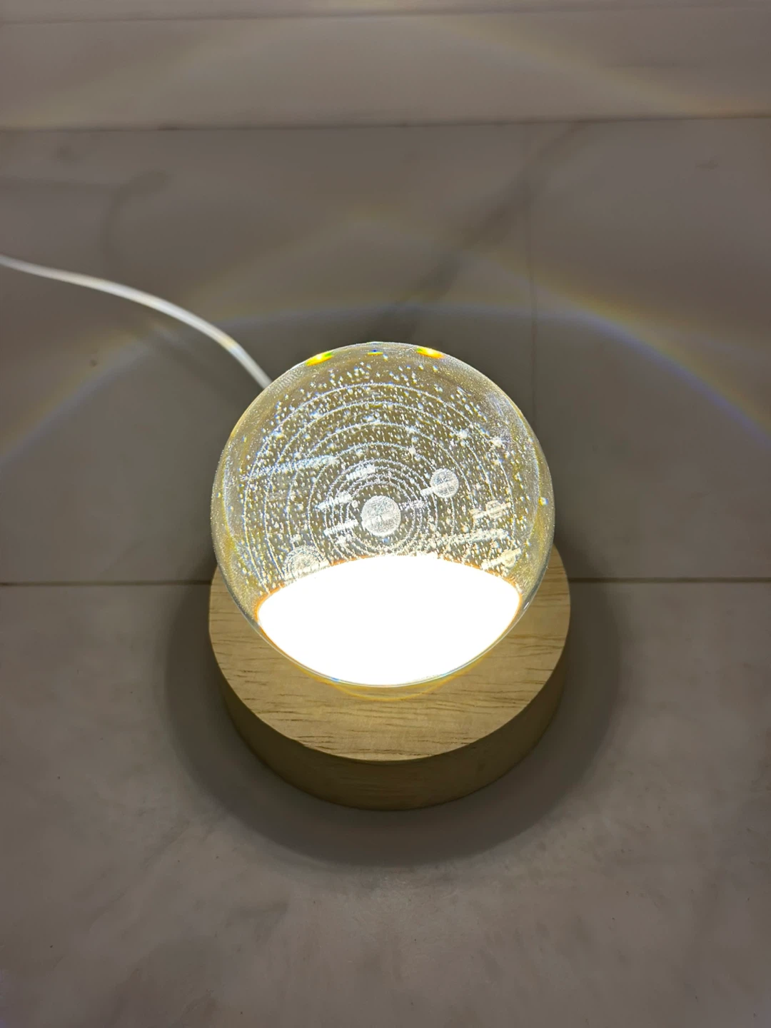 Solar System Crystal Ball Lamp with Wooden Base