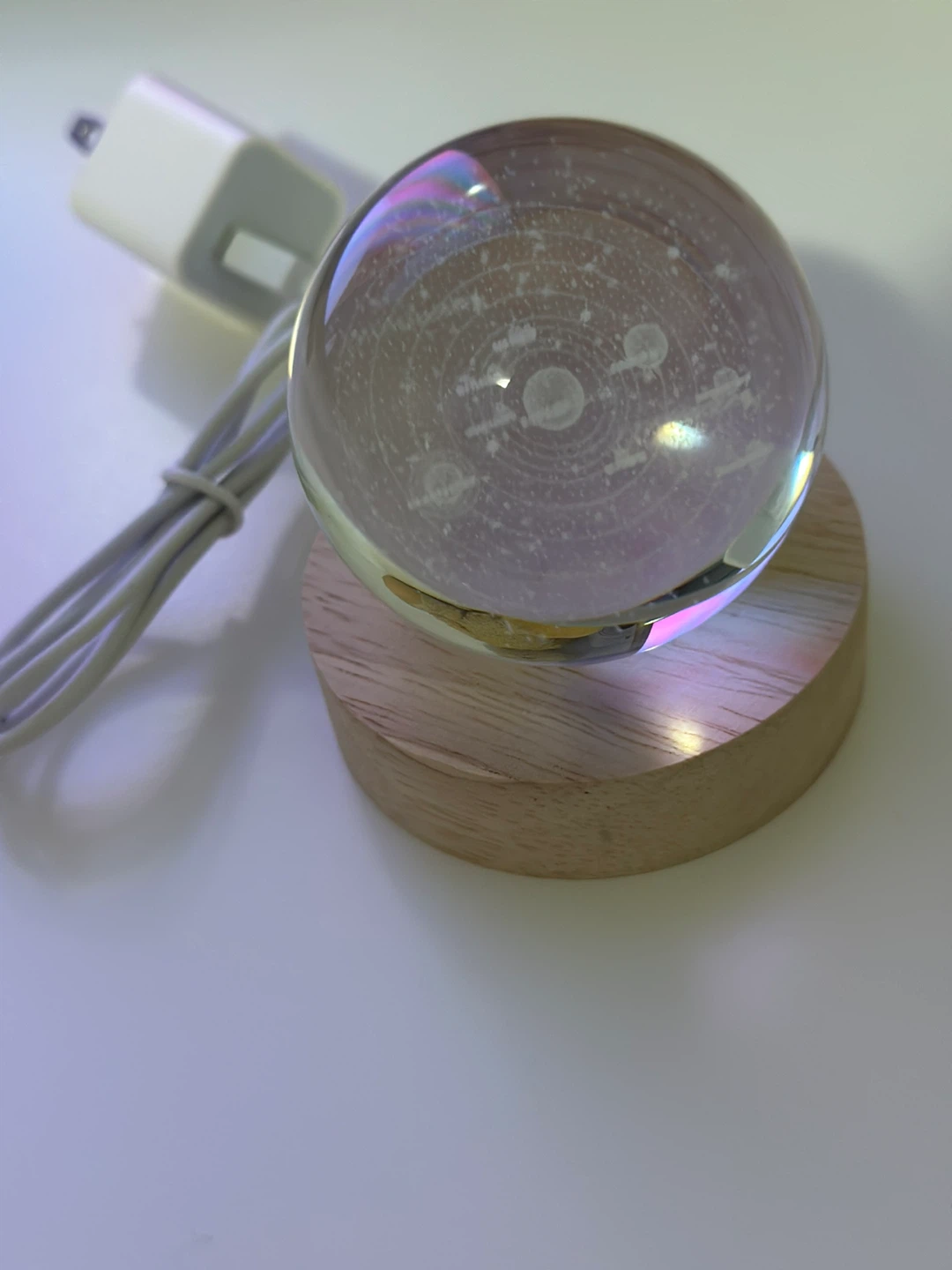 Solar System Crystal Ball Lamp with Wooden Base - photo 3