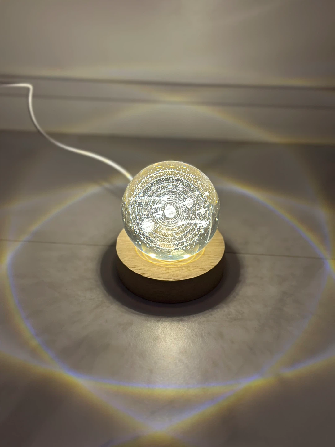Solar System Crystal Ball Lamp with Wooden Base - photo 2