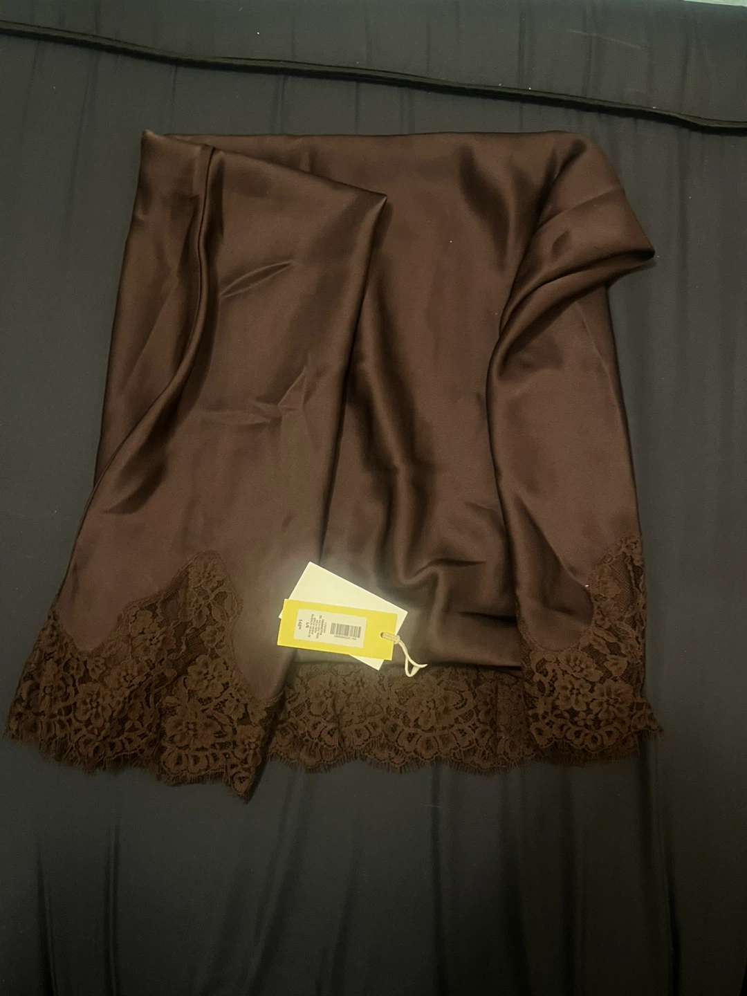 ARITZIA Brown Satin Slip Skirt with Lace Trim - photo 4