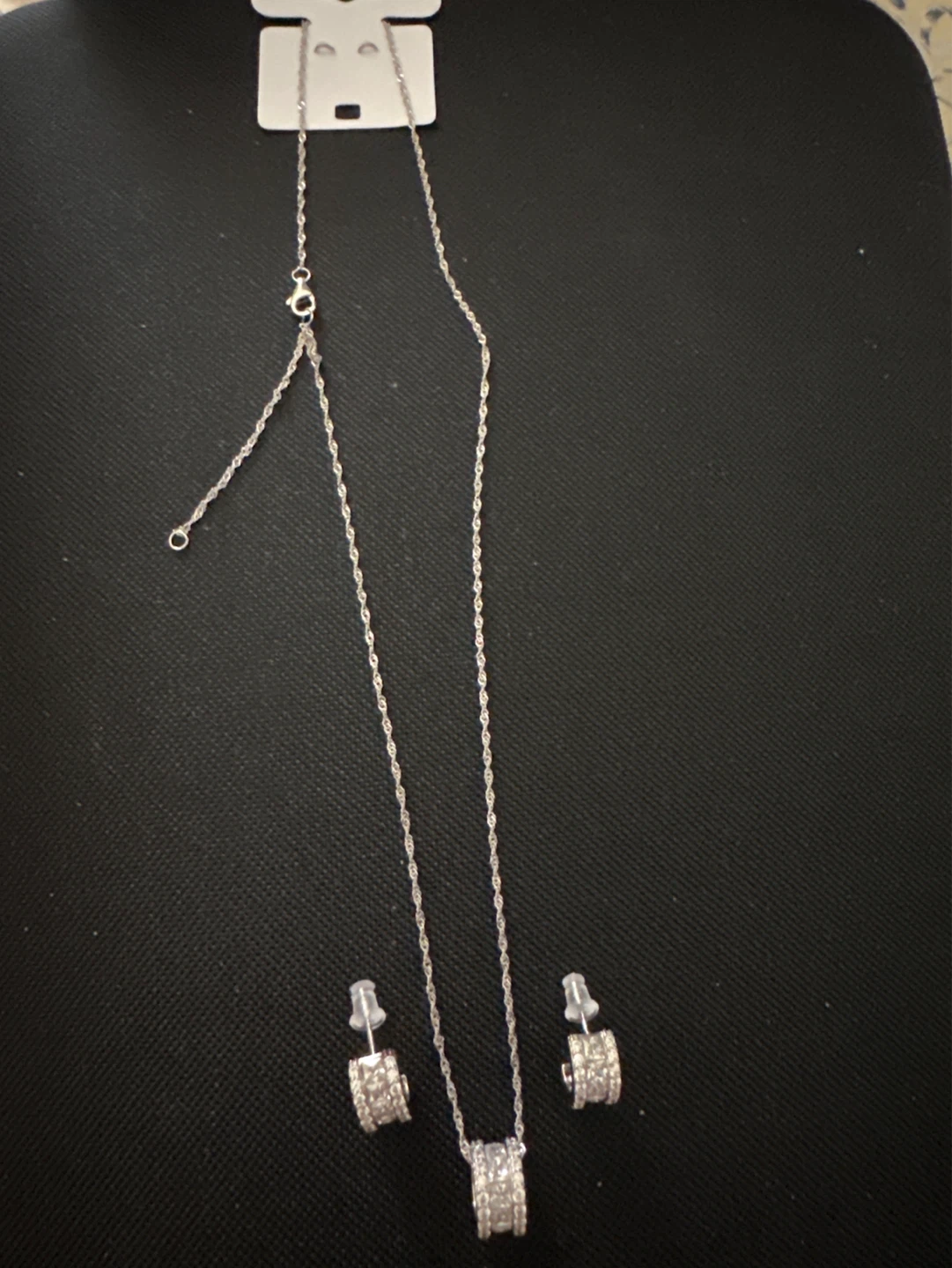 Silver Tone Necklace and Earring Set with Rhinestones