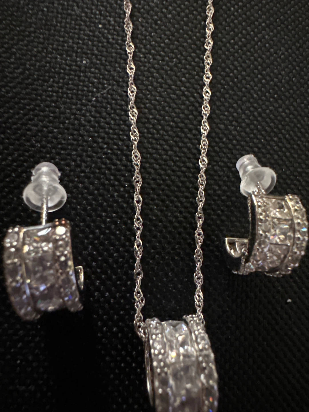 Silver Tone Necklace and Earring Set with Rhinestones - photo 2