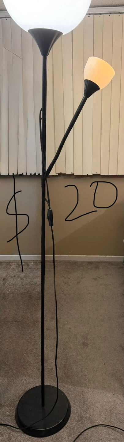 Black Floor Lamp with Adjustable Reading Light