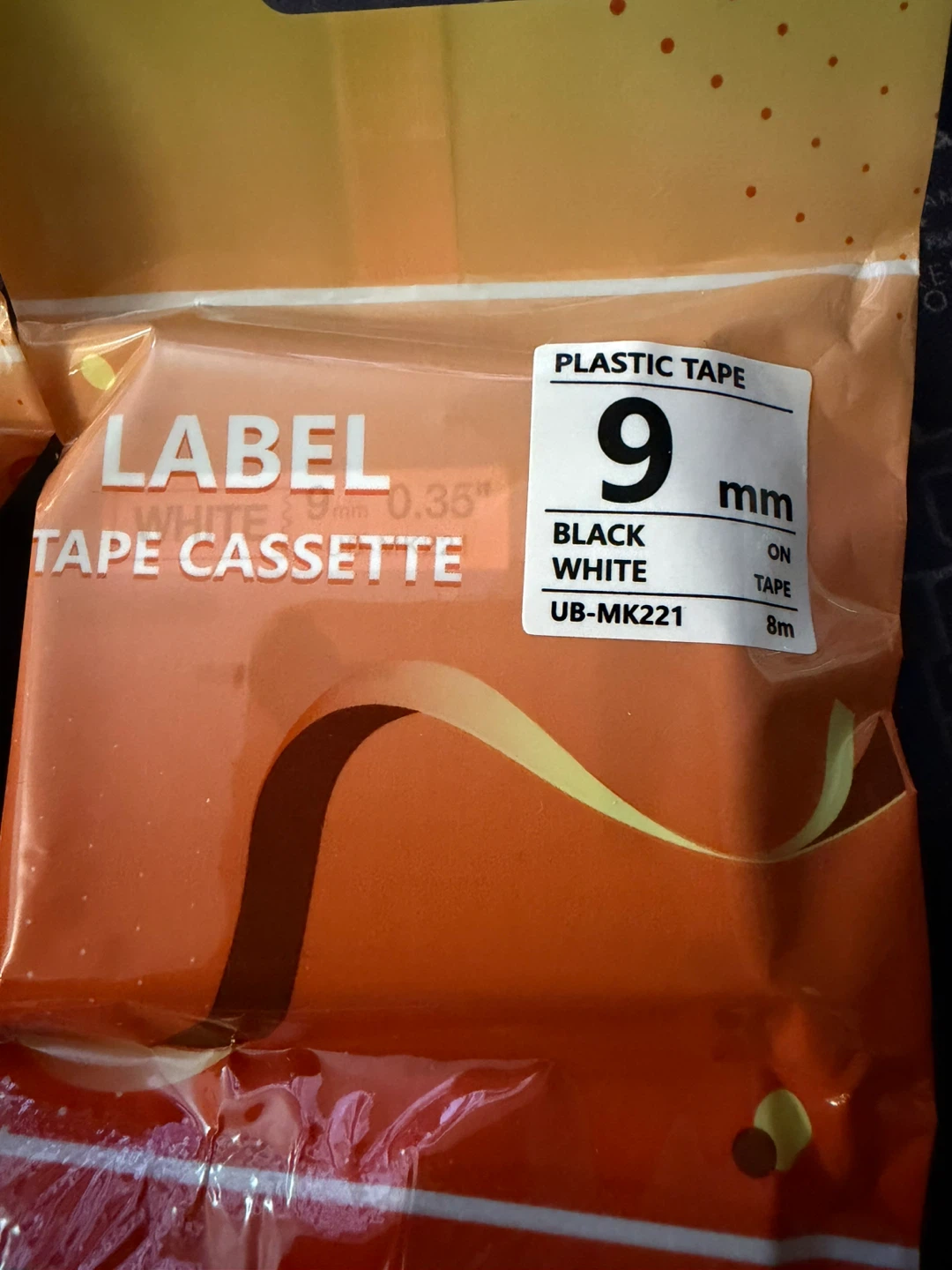 Label Tape Cassettes (4) - 9mm Black on White Plastic Tape