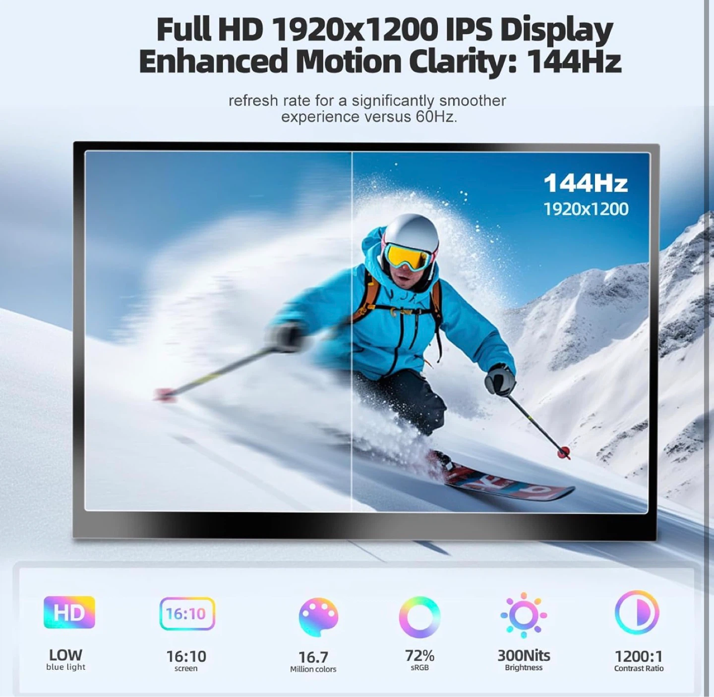 16" Portable Gaming Monitor 144Hz 1200P FHD 300 Nit - photo 4