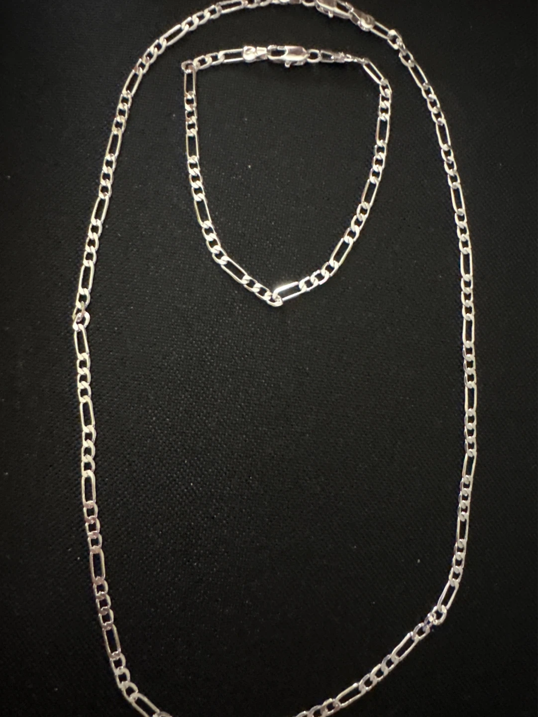 Set 925 sterling Silver Figaro Chain Necklace