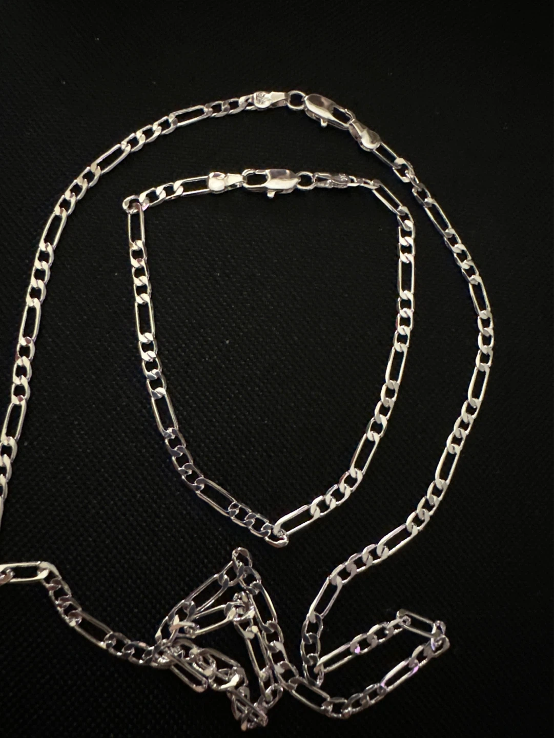 Set 925 sterling Silver Figaro Chain Necklace - photo 3