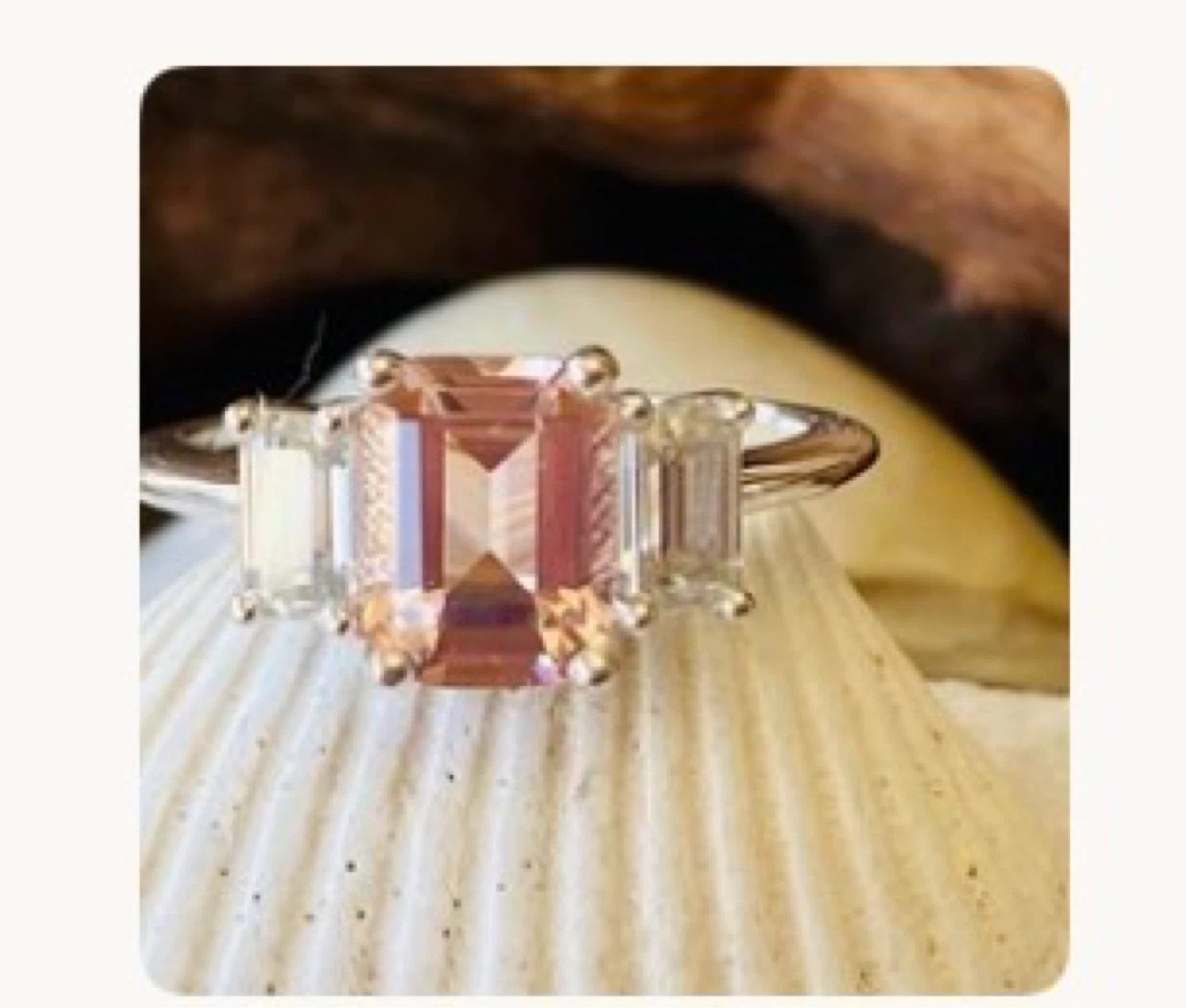 3 stone emerald cut morganite ring - photo 3
