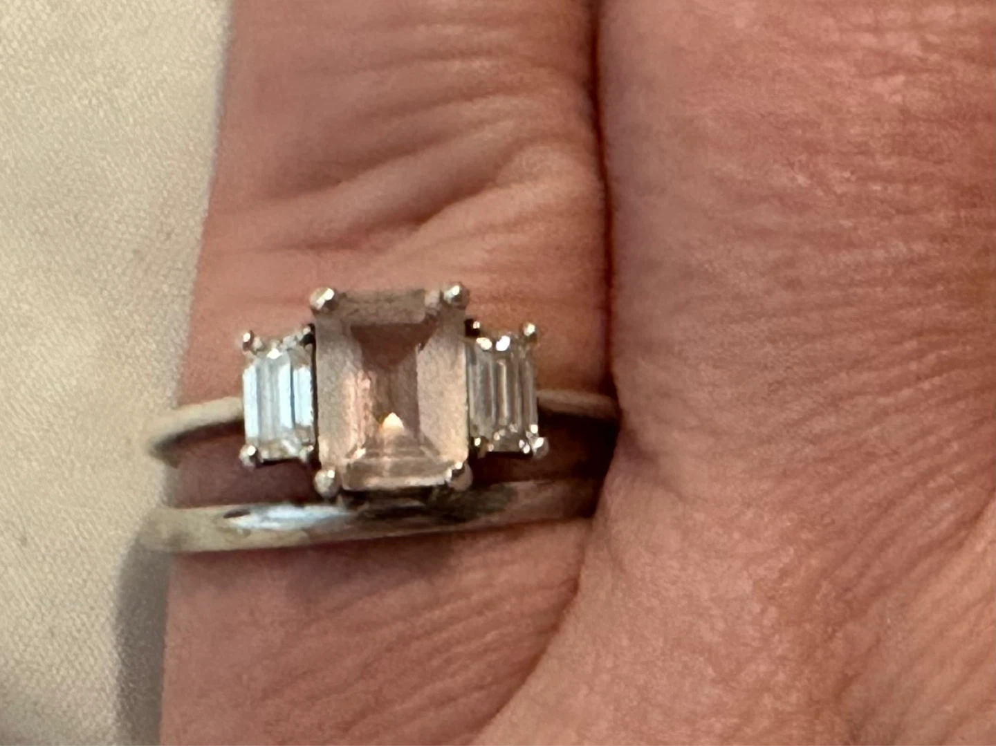 3 stone emerald cut morganite ring - photo 2