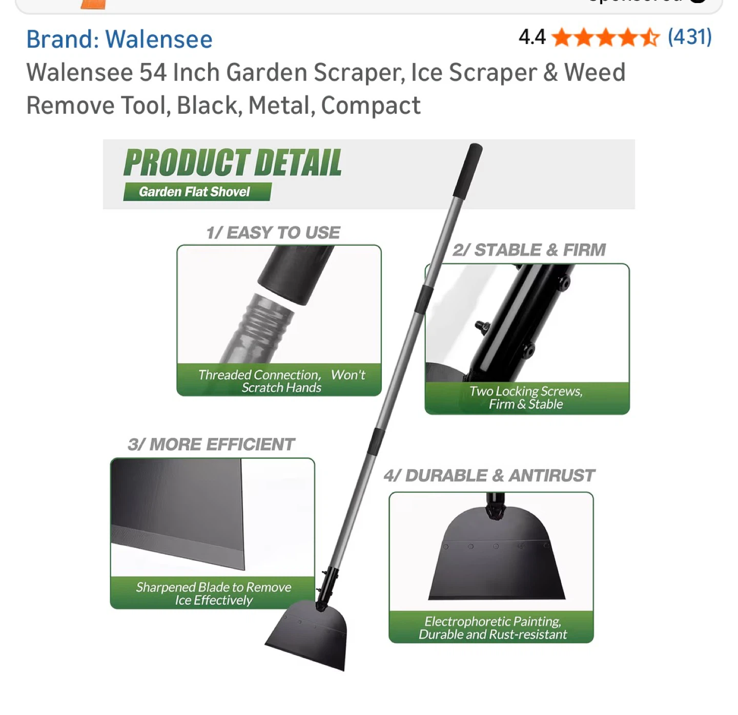 Walensee 54 Inch Garden Scraper & Ice Scraper Tool - photo 2