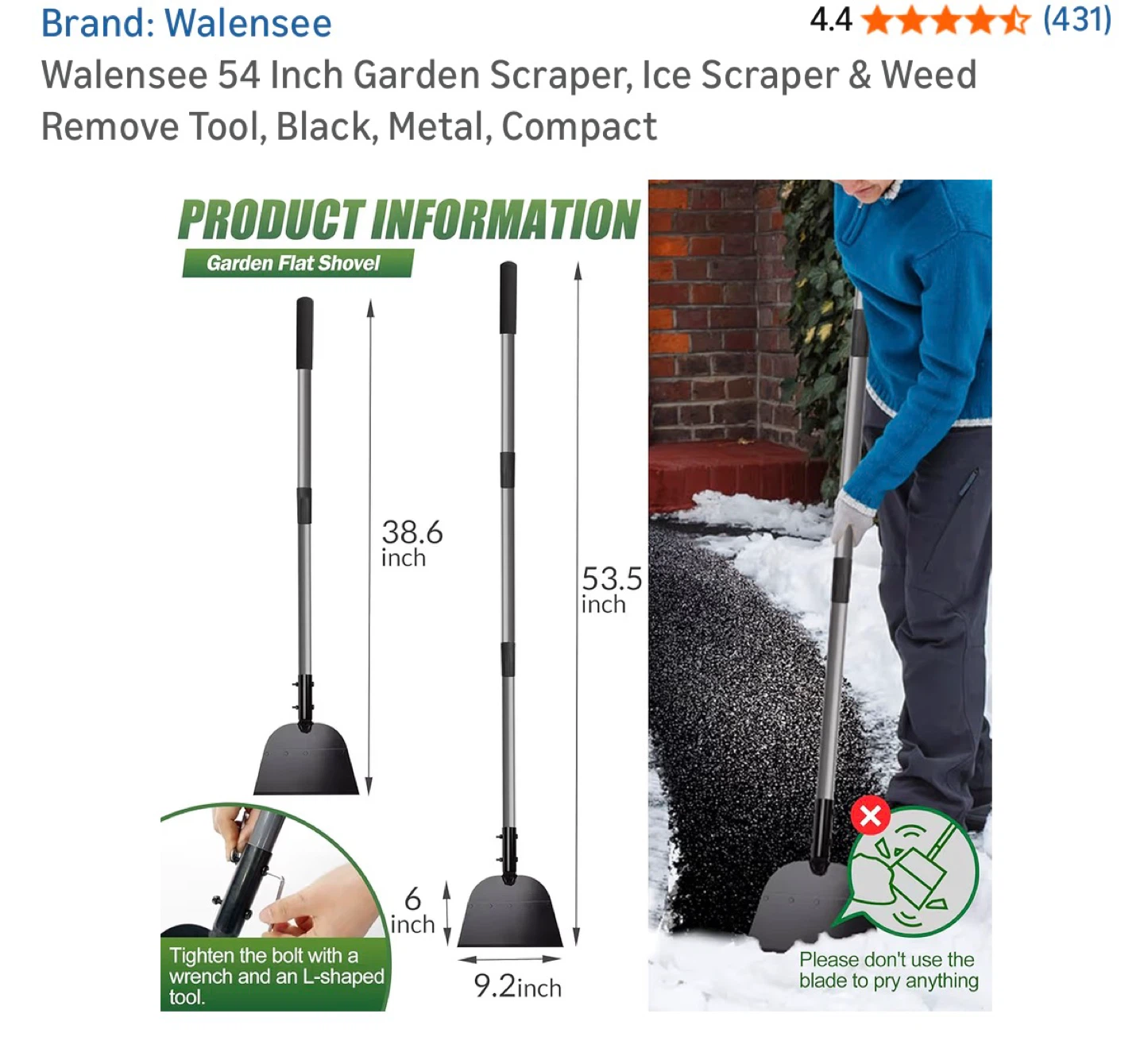 Walensee 54 Inch Garden Scraper & Ice Scraper Tool - photo 3