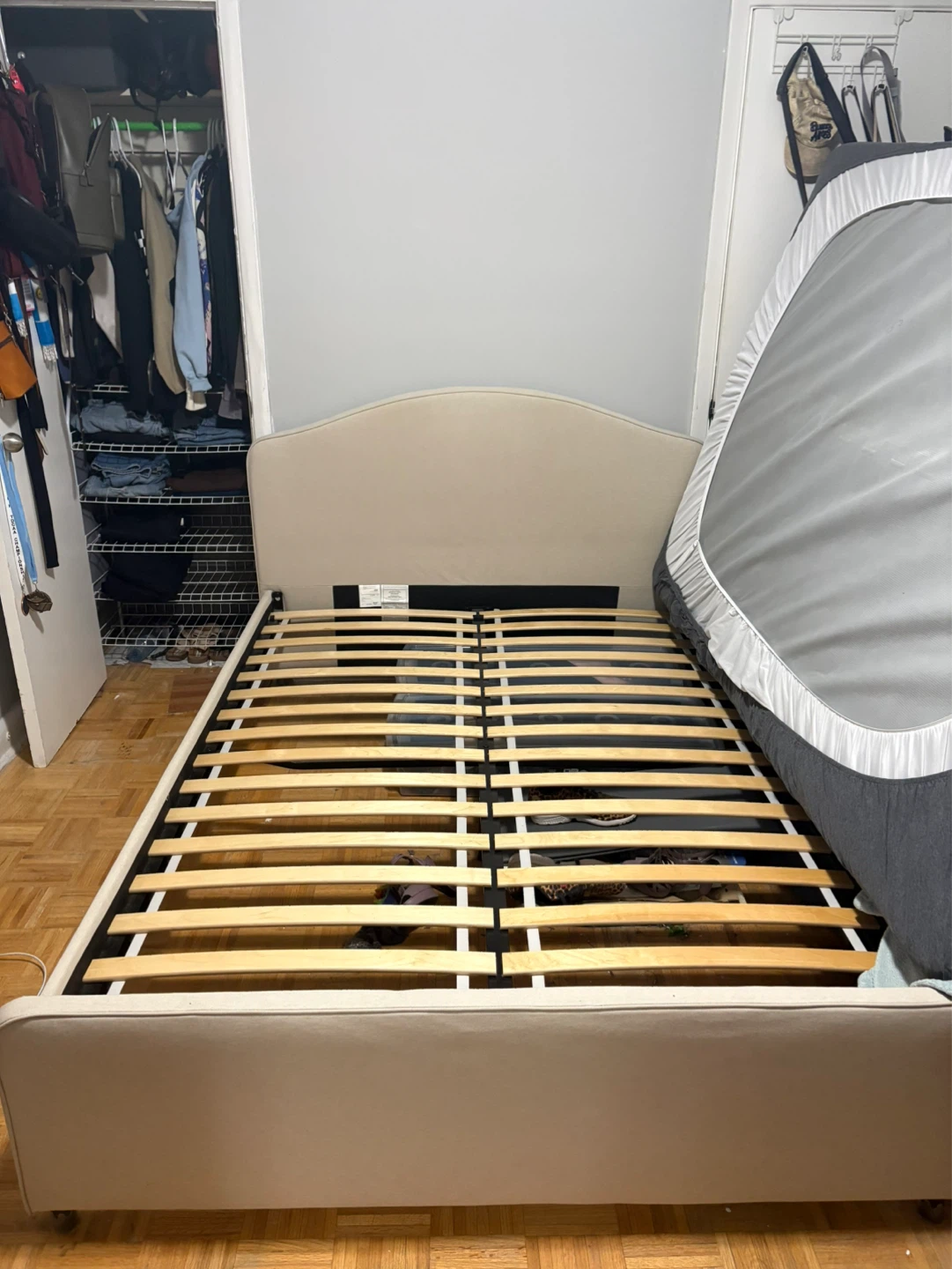 IKEA Beige Upholstered Bed Frame - Queen Size