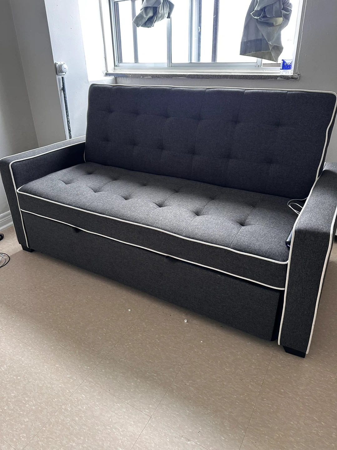 Dark Grey Sofa Bed with Ottoman - photo 3