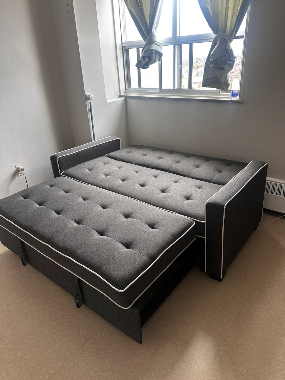Dark Grey Sofa Bed with Ottoman