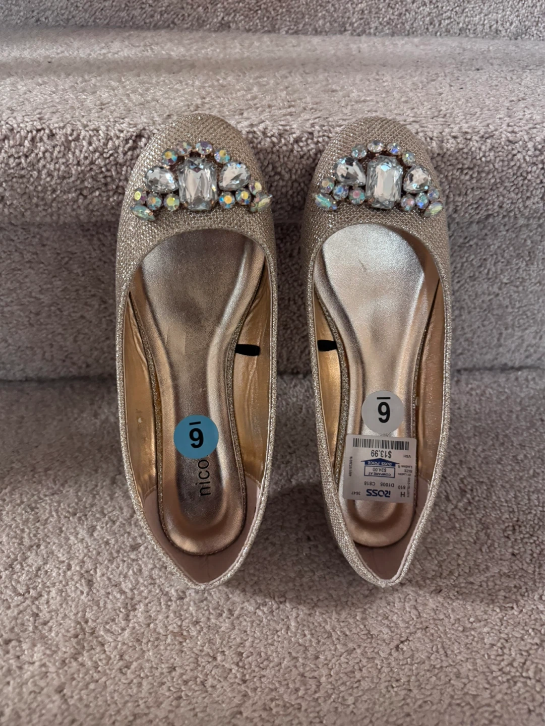 Sparkly Embellished Ballet Flats - Size 6
