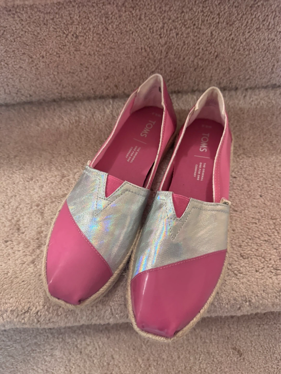 TOMS Pink & Silver Espadrille Flats