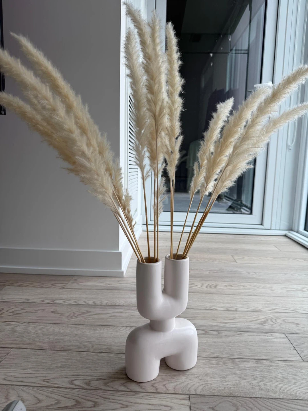 Sculptural White Ceramic Vase with Pampas Grass