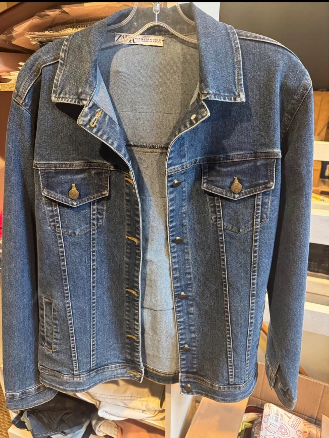Zara Denim Jacket with Embroidered Back - Size XL