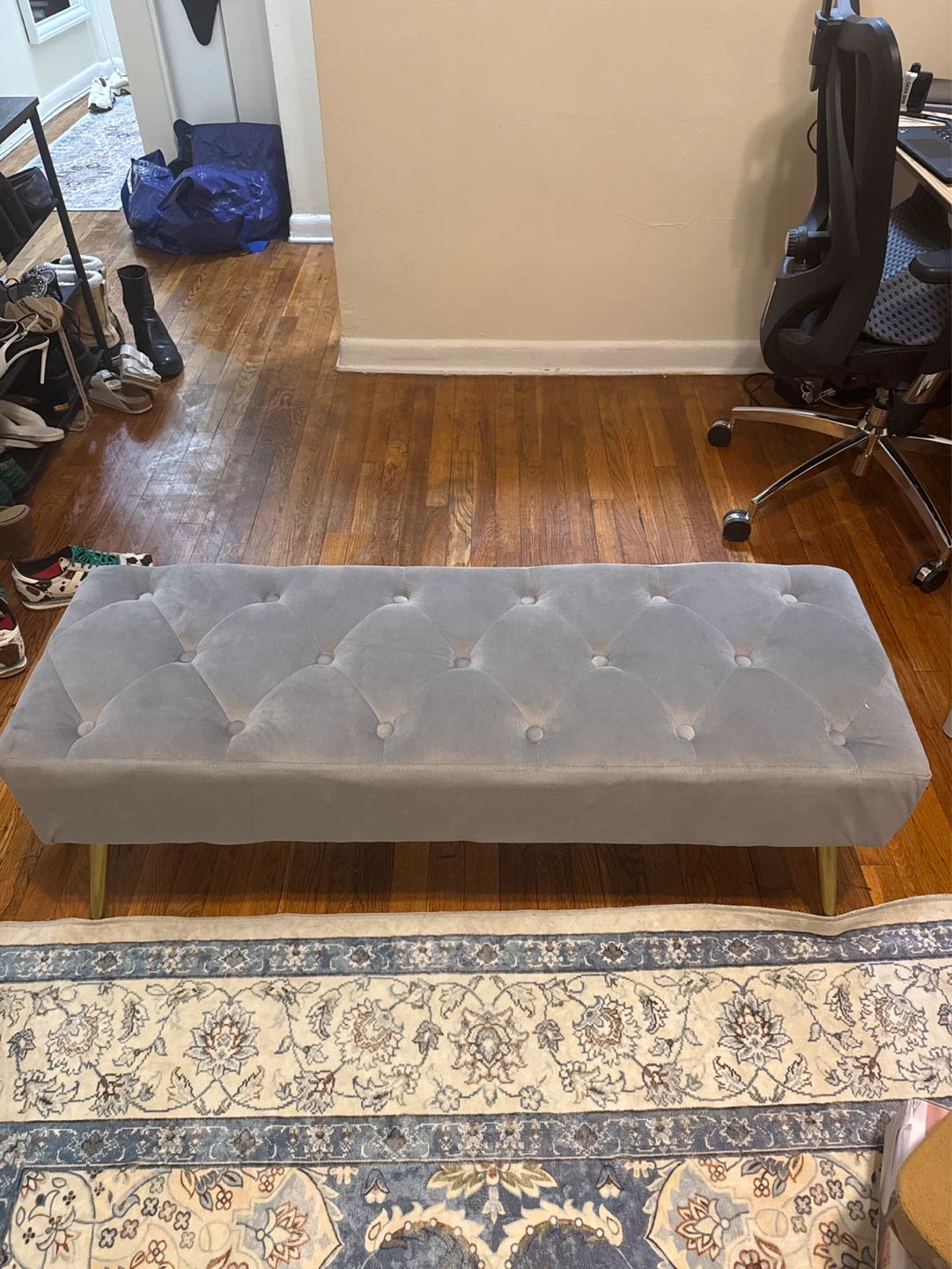Tufted Upholstered Bench with Gold Legs - photo 2