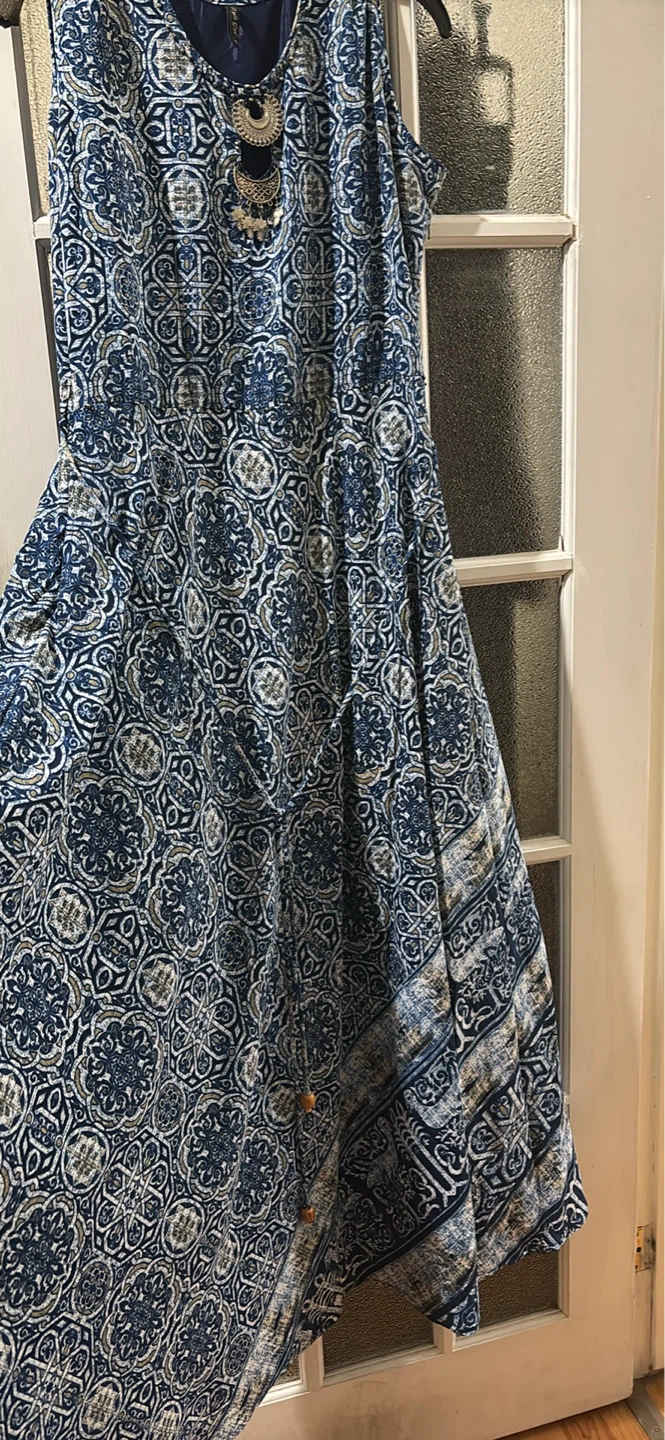 Blue and White Patterned Maxi Dress - photo 2