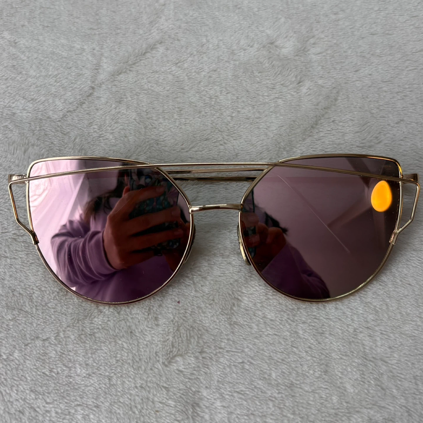 Gold Metal Frame Cat Eye Sunglasses with Pink Mirrored Tint - photo 2