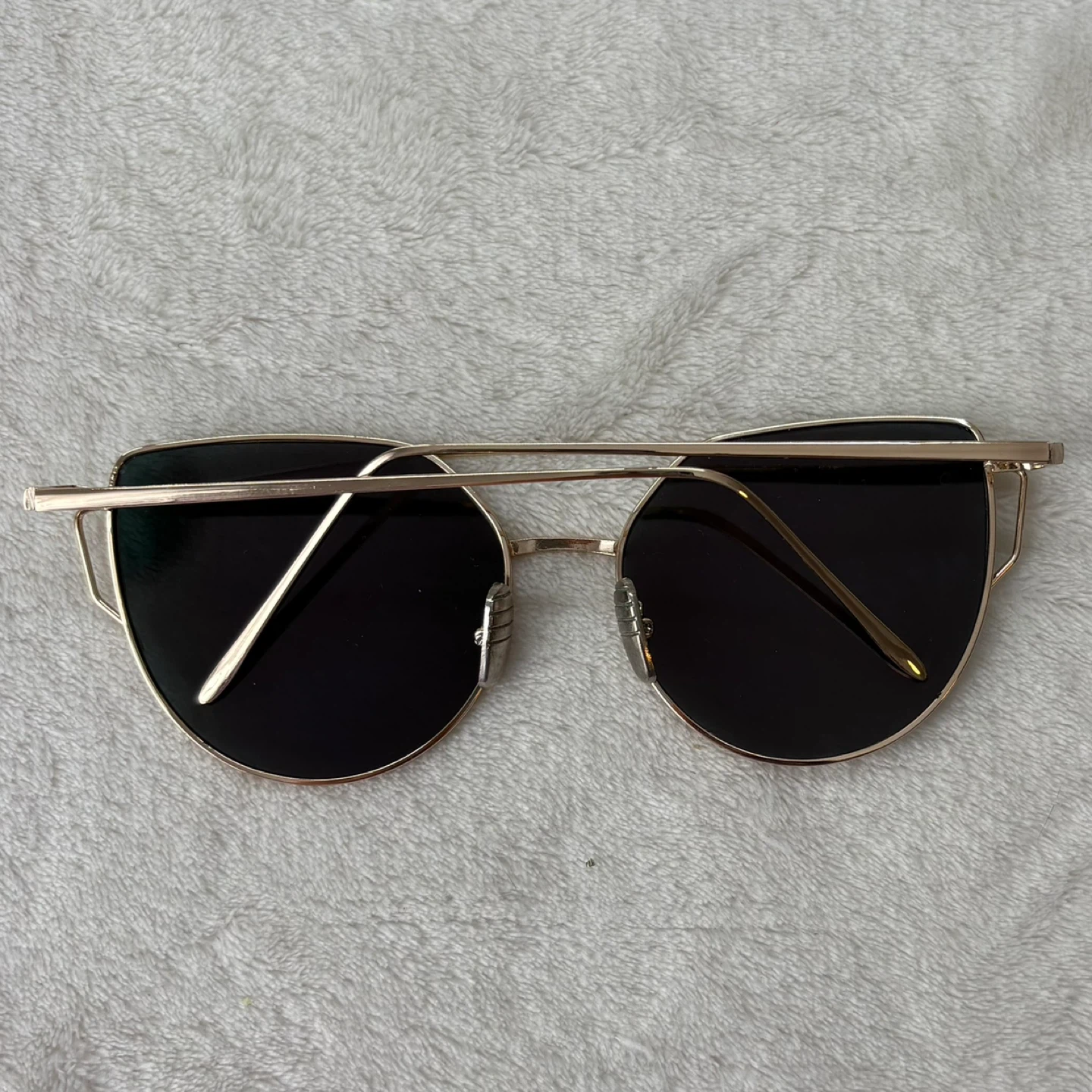 Gold Metal Frame Cat Eye Sunglasses with Pink Mirrored Tint - photo 5